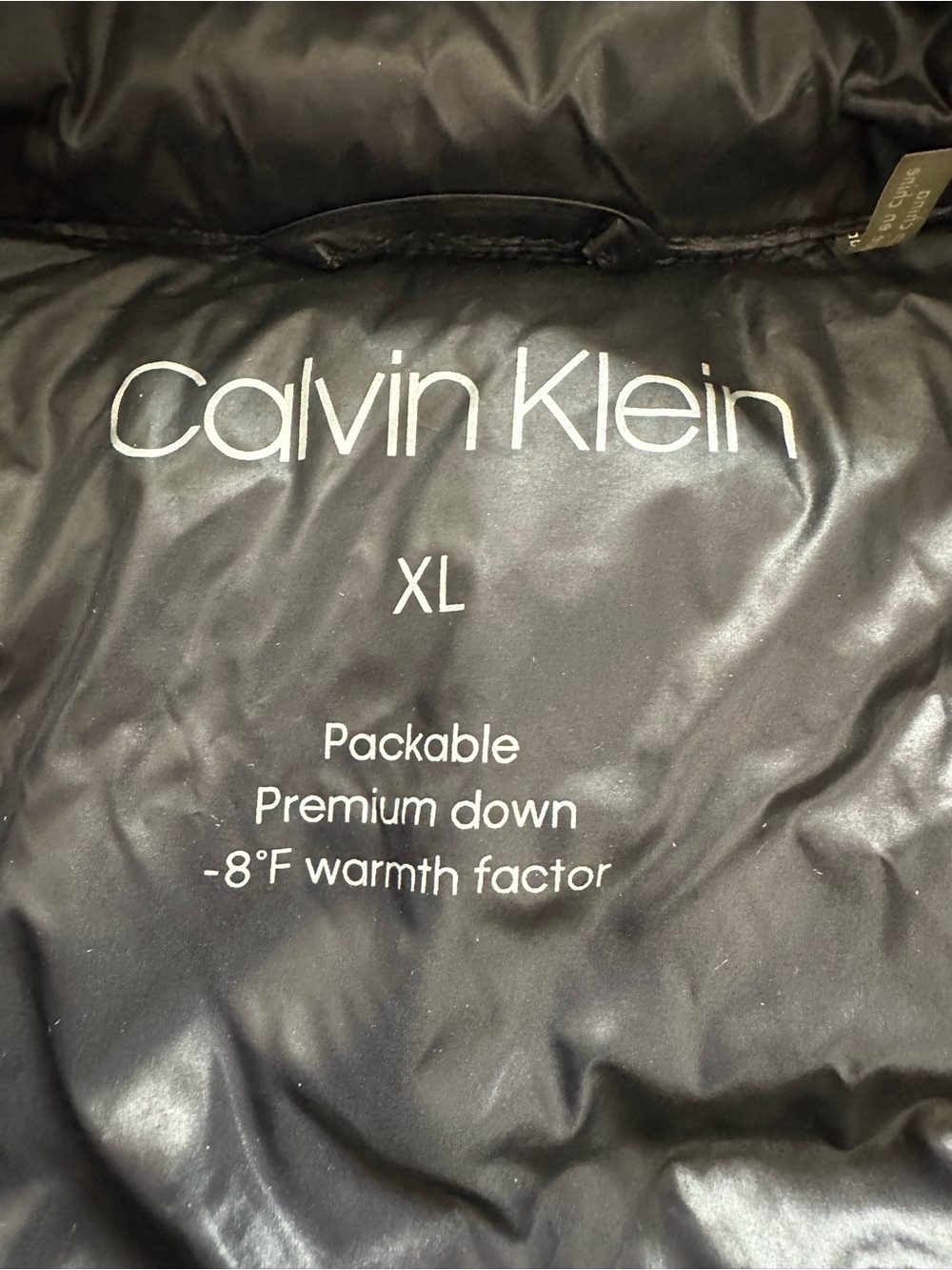 Calvin Klein XL Black Packable Premium Down Long Puffer Coat Hooded - Picture 4 of 11